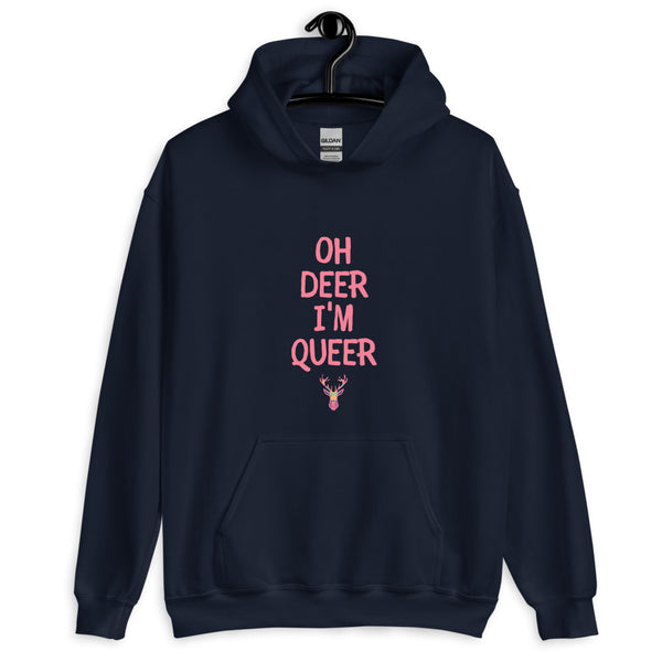 Navy Oh Deer I'm Queer Unisex Hoodie by Queer In The World Originals sold by Queer In The World: The Shop - LGBT Merch Fashion