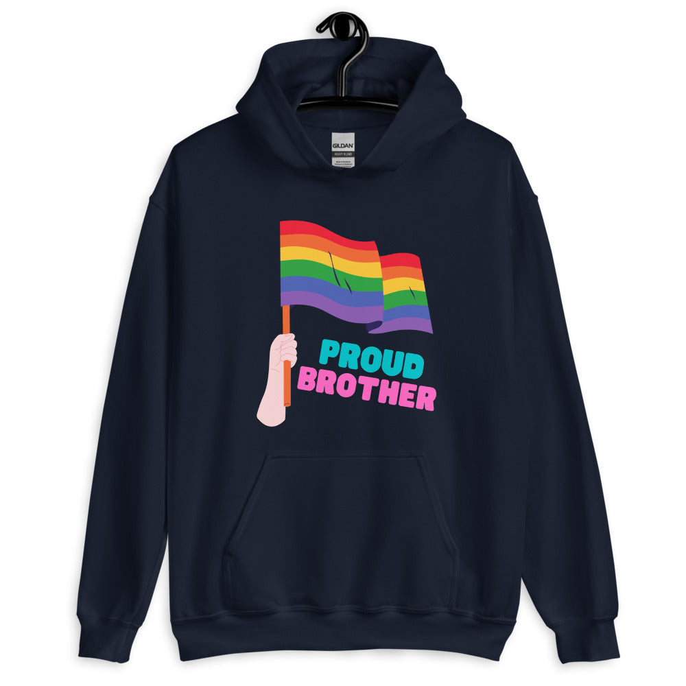 Navy Proud Brother Unisex Hoodie by Queer In The World Originals sold by Queer In The World: The Shop - LGBT Merch Fashion