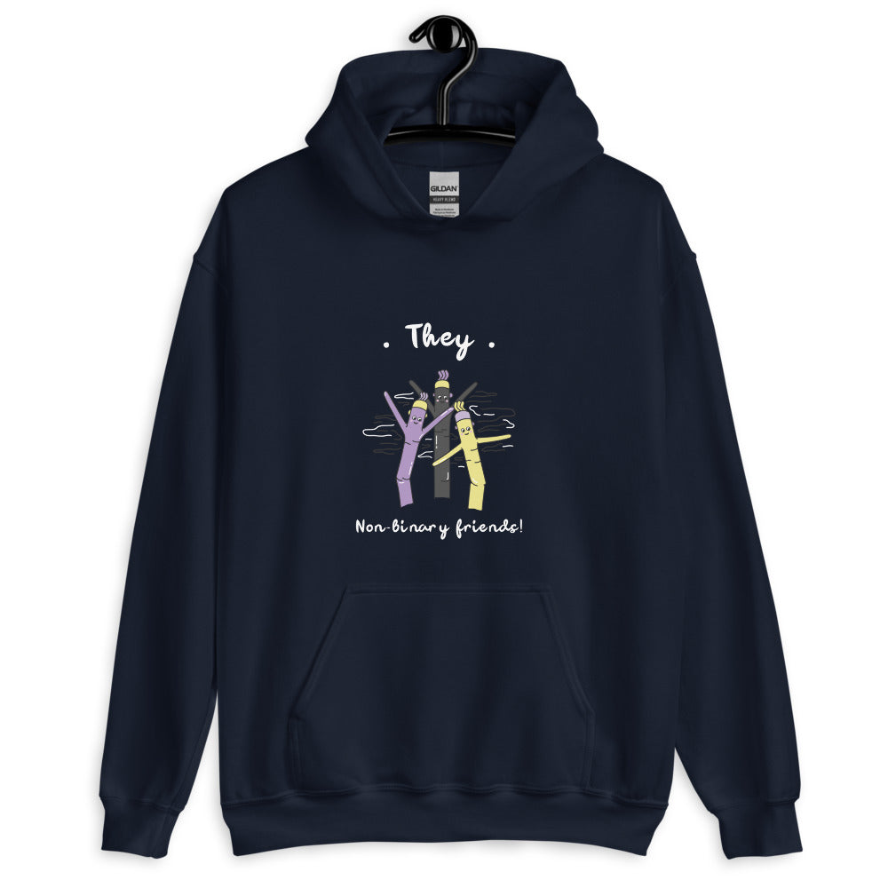 Navy They Non-Binary Friends Unisex Hoodie by Queer In The World Originals sold by Queer In The World: The Shop - LGBT Merch Fashion