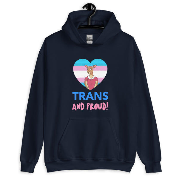 Navy Trans And Proud Unisex Hoodie by Queer In The World Originals sold by Queer In The World: The Shop - LGBT Merch Fashion