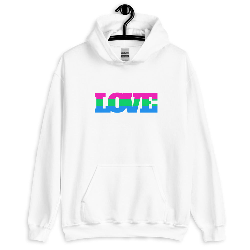 White Polysexual Love Unisex Hoodie by Printful sold by Queer In The World: The Shop - LGBT Merch Fashion