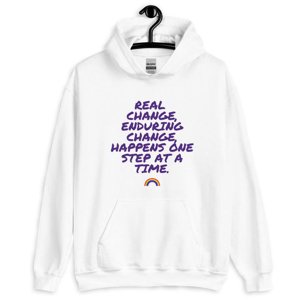 White Real Change, Enduring Change Unisex Hoodie by Queer In The World Originals sold by Queer In The World: The Shop - LGBT Merch Fashion