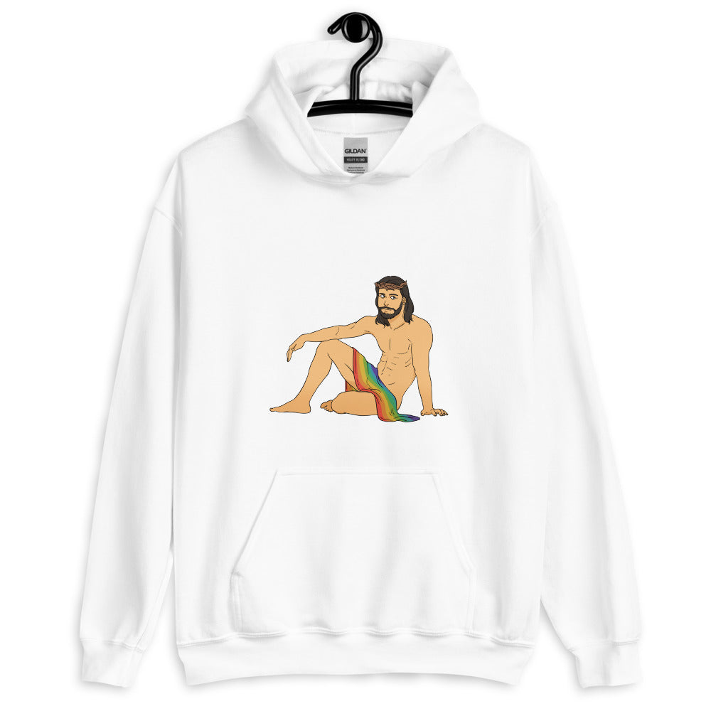 White Sexy Gay Jesus Unisex Hoodie by Queer In The World Originals sold by Queer In The World: The Shop - LGBT Merch Fashion