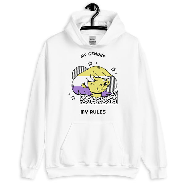 White My Gender My Rules Unisex Hoodie by Queer In The World Originals sold by Queer In The World: The Shop - LGBT Merch Fashion