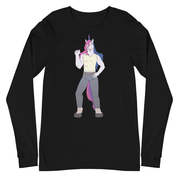 Black Bisexual Unicorn Unisex Long Sleeve T-Shirt by Queer In The World Originals sold by Queer In The World: The Shop - LGBT Merch Fashion