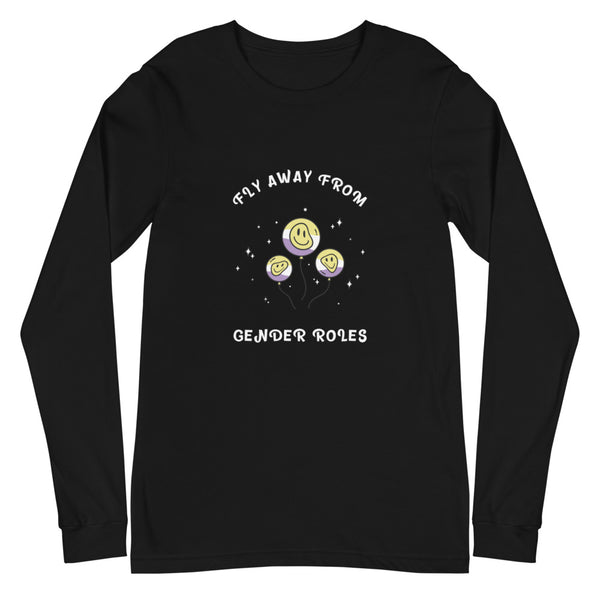 Black Fly Away From Gender Roles Unisex Long Sleeve T-Shirt by Queer In The World Originals sold by Queer In The World: The Shop - LGBT Merch Fashion