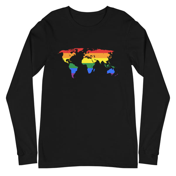 Black Gay Map Unisex Long Sleeve T-Shirt by Queer In The World Originals sold by Queer In The World: The Shop - LGBT Merch Fashion