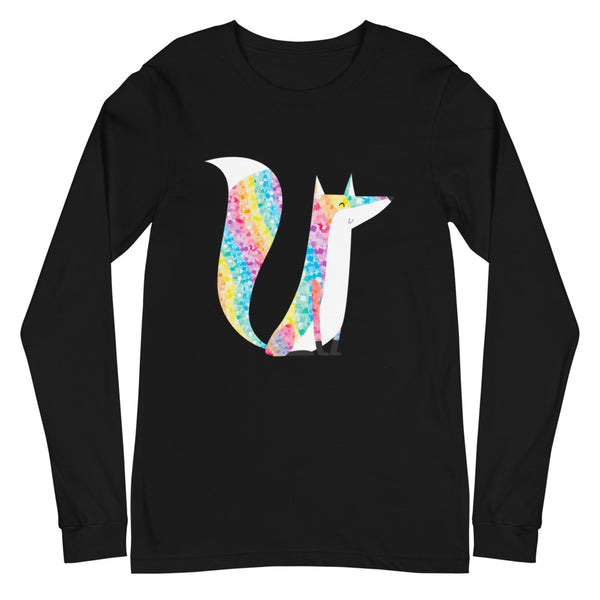 Black Glitter Fox  Unisex Long Sleeve T-Shirt by Queer In The World Originals sold by Queer In The World: The Shop - LGBT Merch Fashion