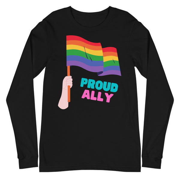 Black Proud Ally Unisex Long Sleeve T-Shirt by Queer In The World Originals sold by Queer In The World: The Shop - LGBT Merch Fashion