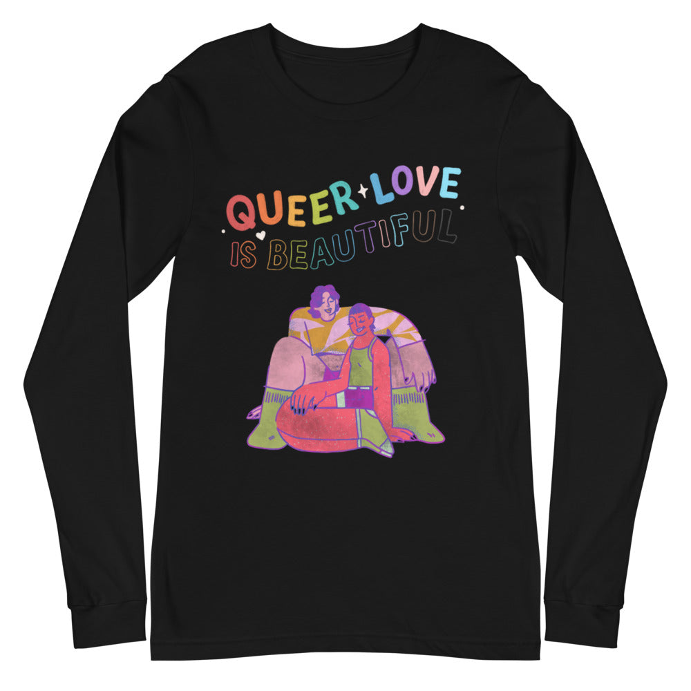 Black Queer Love Is Beautiful Unisex Long Sleeve T-Shirt by Queer In The World Originals sold by Queer In The World: The Shop - LGBT Merch Fashion