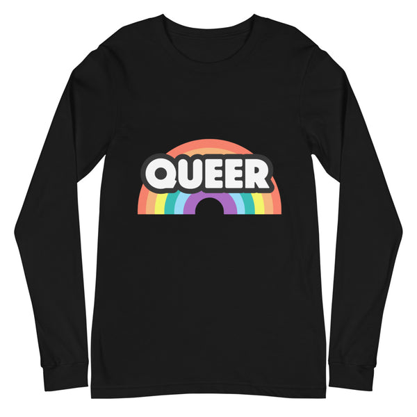 Black Queer Rainbow Unisex Long Sleeve T-Shirt by Queer In The World Originals sold by Queer In The World: The Shop - LGBT Merch Fashion