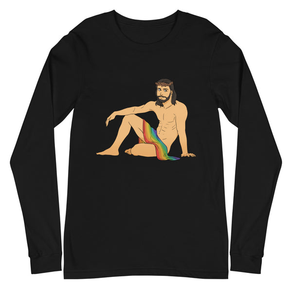 Black Sexy Gay Jesus Unisex Long Sleeve T-Shirt by Queer In The World Originals sold by Queer In The World: The Shop - LGBT Merch Fashion