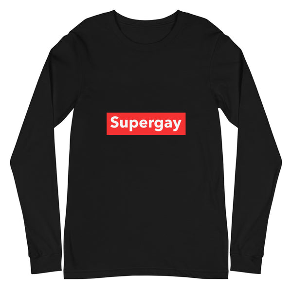 Black Supergay Unisex Long Sleeve T-Shirt by Queer In The World Originals sold by Queer In The World: The Shop - LGBT Merch Fashion