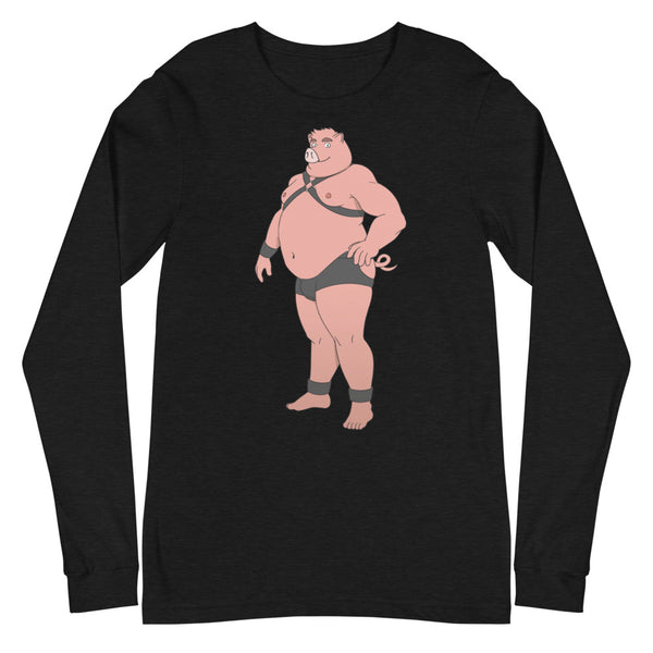 Black Heather Gay Pig Unisex Long Sleeve T-Shirt by Queer In The World Originals sold by Queer In The World: The Shop - LGBT Merch Fashion