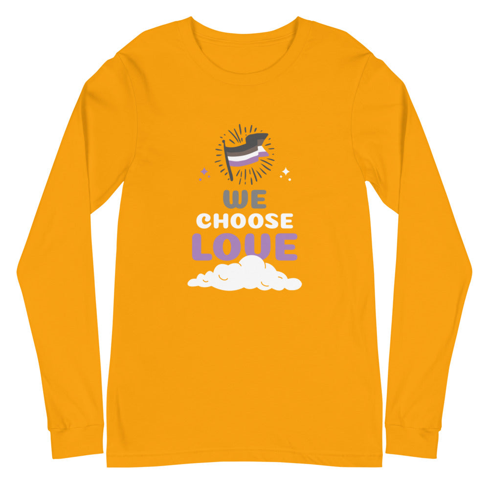 Gold Asexual We Choose Love Unisex Long Sleeve T-Shirt by Printful sold by Queer In The World: The Shop - LGBT Merch Fashion