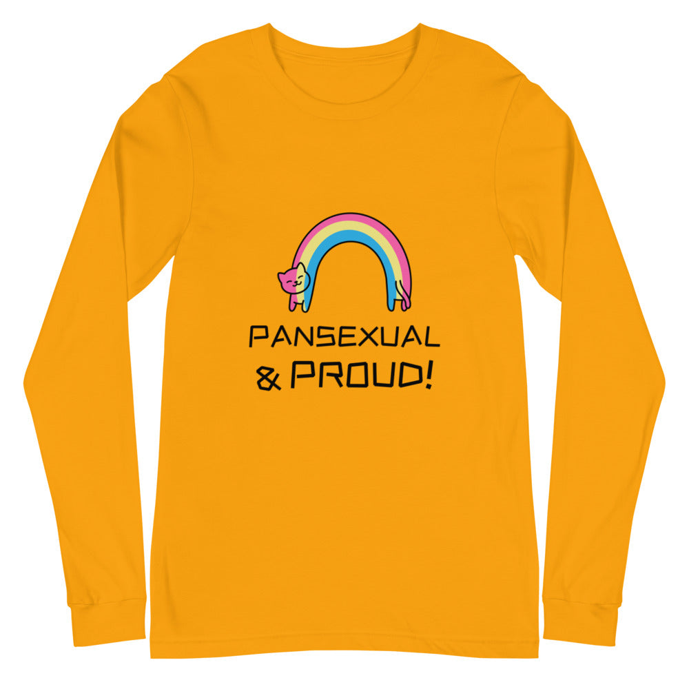 Gold Pansexual & Proud Unisex Long Sleeve T-Shirt by Printful sold by Queer In The World: The Shop - LGBT Merch Fashion