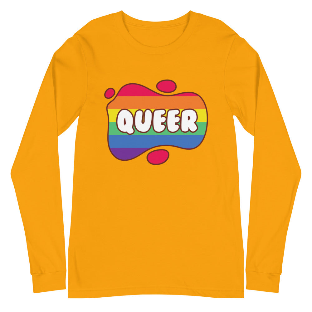 Gold Queer Unisex Long Sleeve T-Shirt by Printful sold by Queer In The World: The Shop - LGBT Merch Fashion