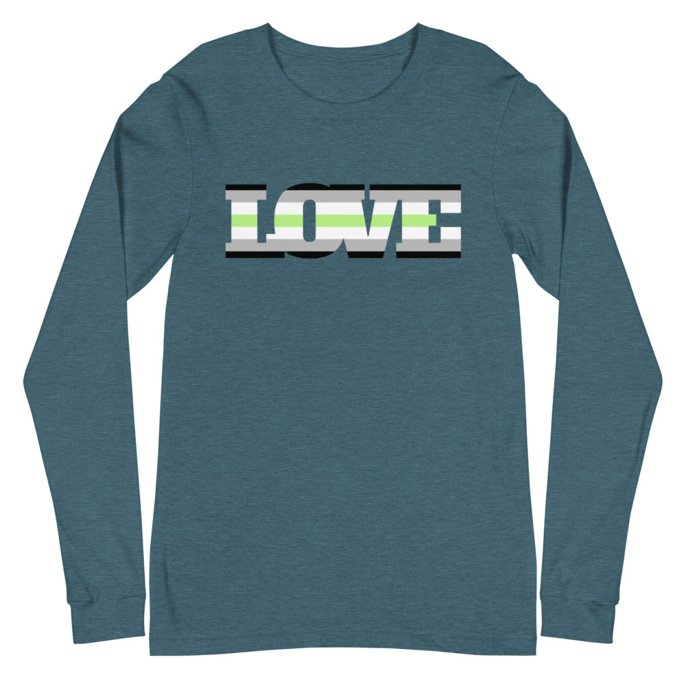 Heather Deep Teal Agender Love Unisex Long Sleeve T-Shirt by Queer In The World Originals sold by Queer In The World: The Shop - LGBT Merch Fashion