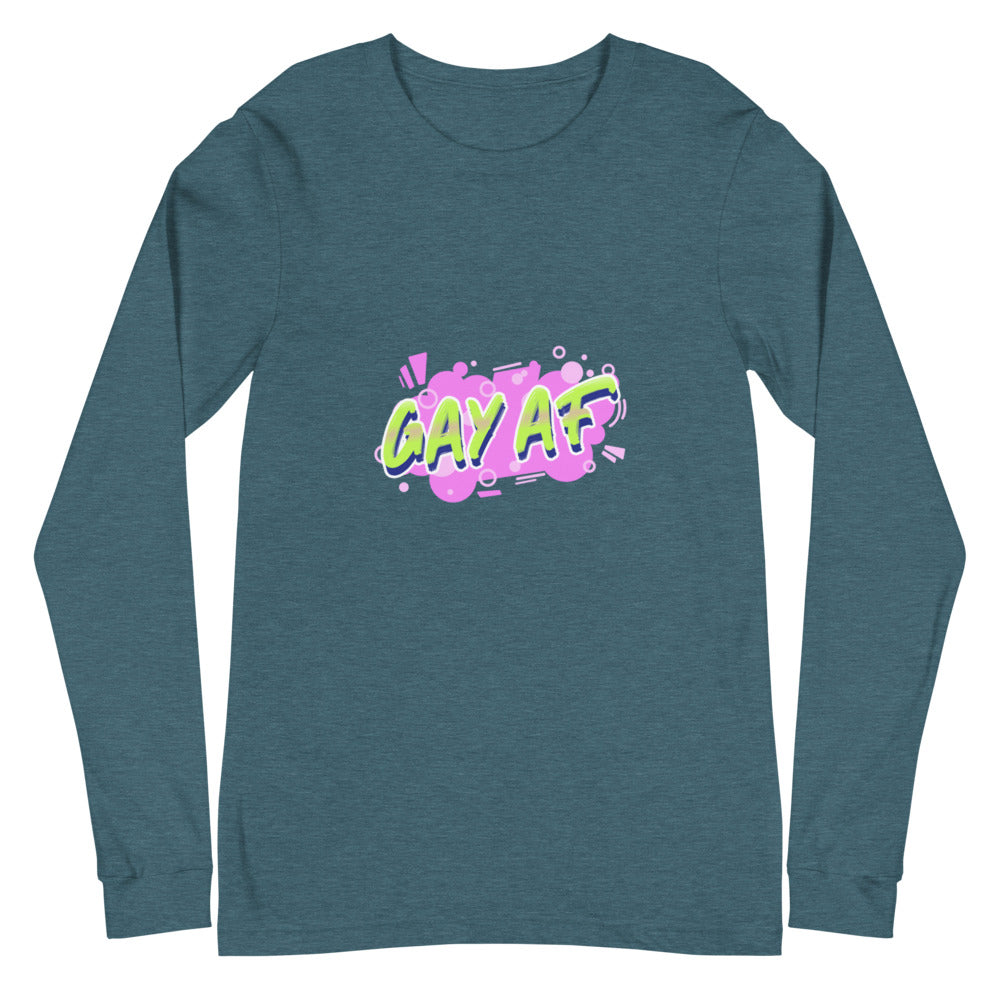 Heather Deep Teal Gay AF Unisex Long Sleeve T-Shirt by Printful sold by Queer In The World: The Shop - LGBT Merch Fashion