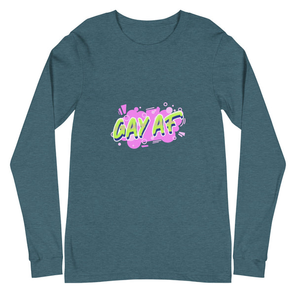 Heather Deep Teal Gay AF Unisex Long Sleeve T-Shirt by Queer In The World Originals sold by Queer In The World: The Shop - LGBT Merch Fashion