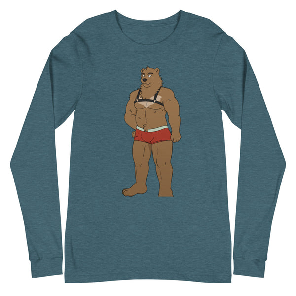 Heather Deep Teal Gay Bear Unisex Long Sleeve T-Shirt by Queer In The World Originals sold by Queer In The World: The Shop - LGBT Merch Fashion