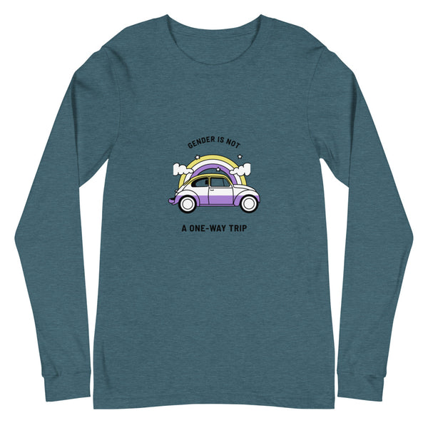 Heather Deep Teal Gender Is Not A One-way Trip Unisex Long Sleeve T-Shirt by Queer In The World Originals sold by Queer In The World: The Shop - LGBT Merch Fashion