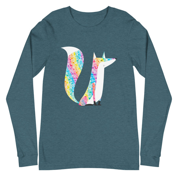 Heather Deep Teal Glitter Fox  Unisex Long Sleeve T-Shirt by Queer In The World Originals sold by Queer In The World: The Shop - LGBT Merch Fashion