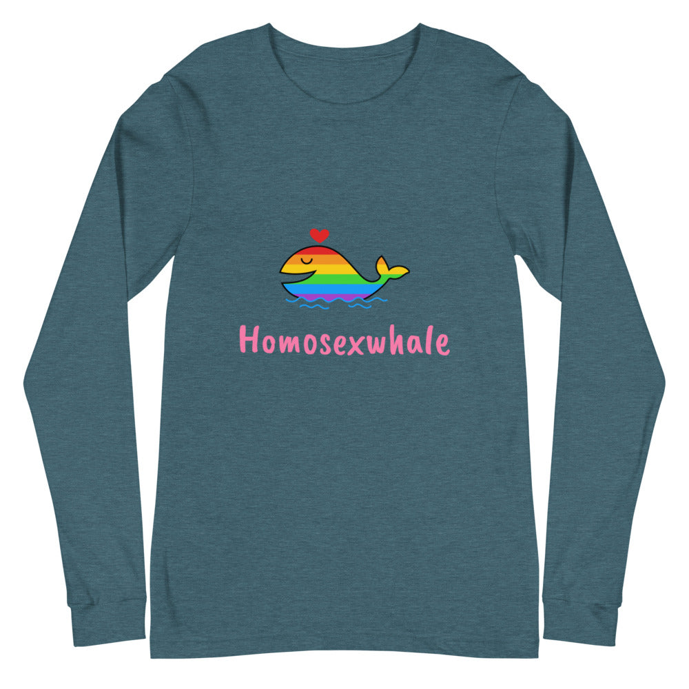 Heather Deep Teal Homosexwhale Unisex Long Sleeve T-Shirt by Queer In The World Originals sold by Queer In The World: The Shop - LGBT Merch Fashion