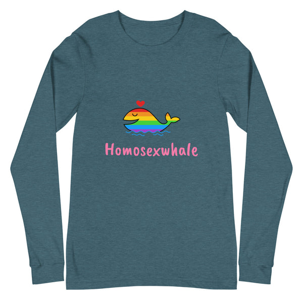 Heather Deep Teal Homosexwhale Unisex Long Sleeve T-Shirt by Queer In The World Originals sold by Queer In The World: The Shop - LGBT Merch Fashion