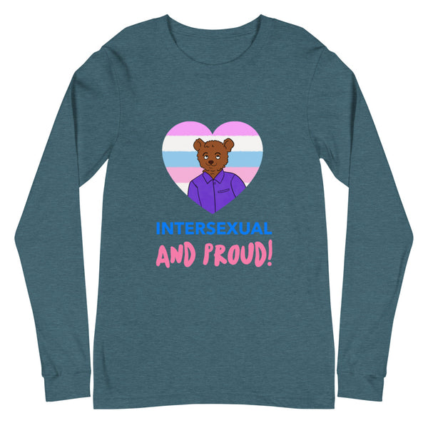 Heather Deep Teal Intersexual And Proud Unisex Long Sleeve T-Shirt by Queer In The World Originals sold by Queer In The World: The Shop - LGBT Merch Fashion