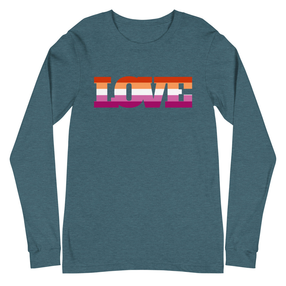 Heather Deep Teal Lesbian Love Unisex Long Sleeve T-Shirt by Queer In The World Originals sold by Queer In The World: The Shop - LGBT Merch Fashion