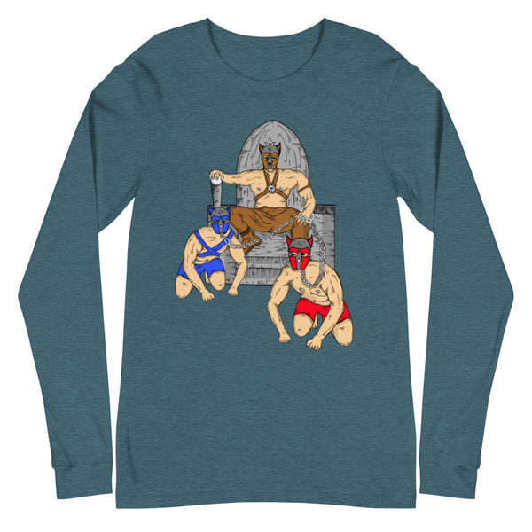 Heather Deep Teal Pup Play Unisex Long Sleeve T-Shirt by Queer In The World Originals sold by Queer In The World: The Shop - LGBT Merch Fashion