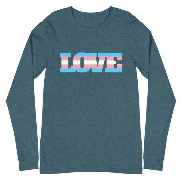 Heather Deep Teal Transgender Love Unisex Long Sleeve T-Shirt by Queer In The World Originals sold by Queer In The World: The Shop - LGBT Merch Fashion
