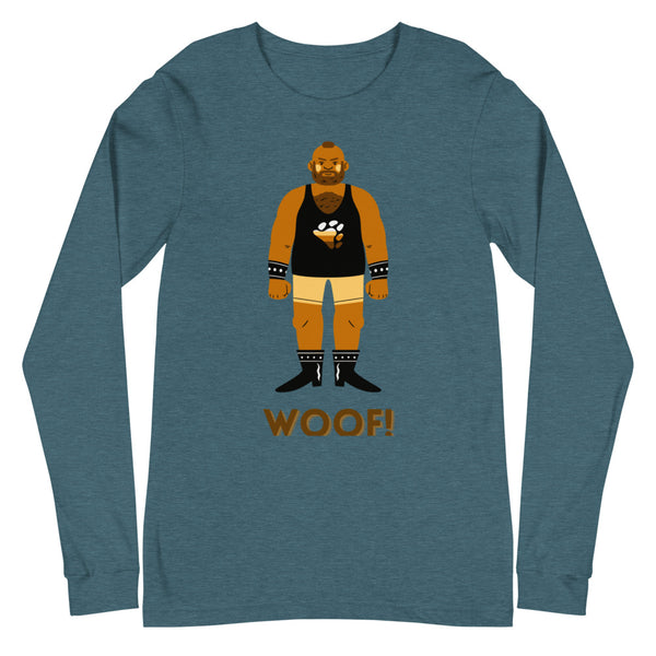 Heather Deep Teal Woof! Gay Bear Unisex Long Sleeve T-Shirt by Queer In The World Originals sold by Queer In The World: The Shop - LGBT Merch Fashion