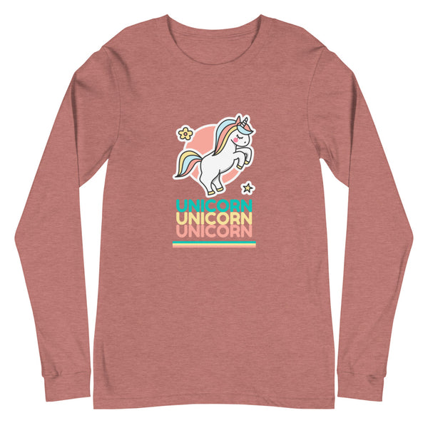 Heather Mauve Unicorn Unicorn Unicorn Unisex Long Sleeve T-Shirt by Queer In The World Originals sold by Queer In The World: The Shop - LGBT Merch Fashion