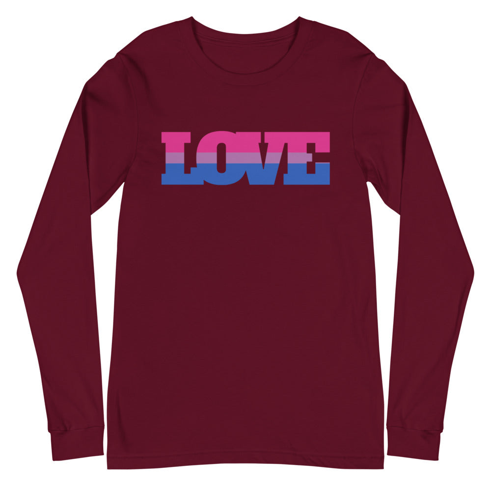 Maroon Bisexual Love Unisex Long Sleeve T-Shirt by Queer In The World Originals sold by Queer In The World: The Shop - LGBT Merch Fashion