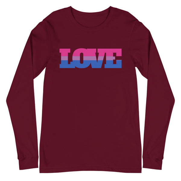 Maroon Bisexual Love Unisex Long Sleeve T-Shirt by Queer In The World Originals sold by Queer In The World: The Shop - LGBT Merch Fashion