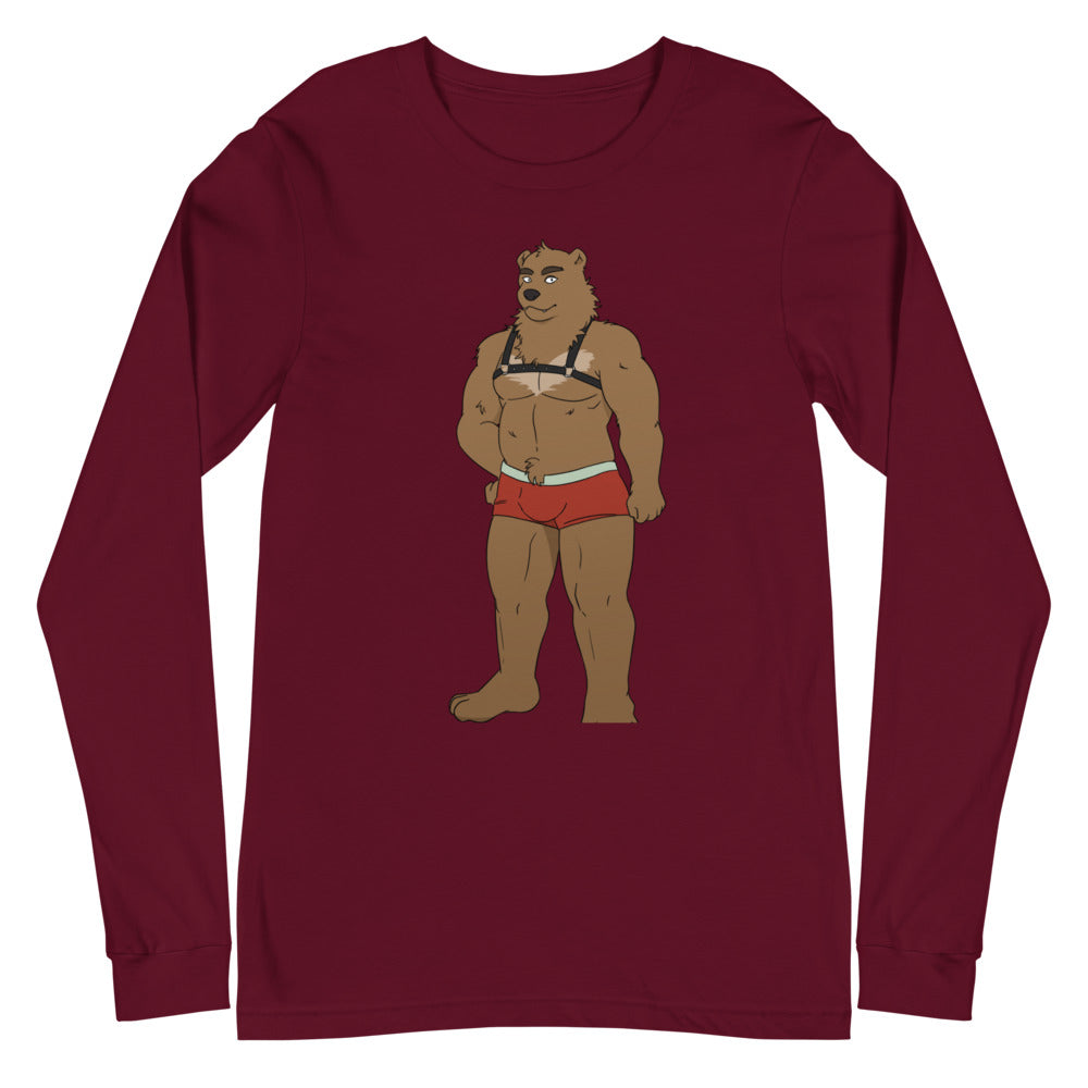 Maroon Gay Bear Unisex Long Sleeve T-Shirt by Queer In The World Originals sold by Queer In The World: The Shop - LGBT Merch Fashion