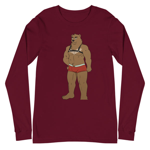 Maroon Gay Bear Unisex Long Sleeve T-Shirt by Queer In The World Originals sold by Queer In The World: The Shop - LGBT Merch Fashion