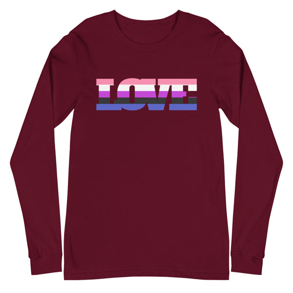 Maroon Genderfluid Love Unisex Long Sleeve T-Shirt by Queer In The World Originals sold by Queer In The World: The Shop - LGBT Merch Fashion