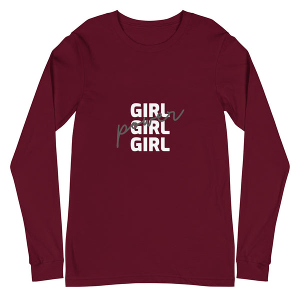 Maroon Girl Girl Girl Power Unisex Long Sleeve T-Shirt by Queer In The World Originals sold by Queer In The World: The Shop - LGBT Merch Fashion