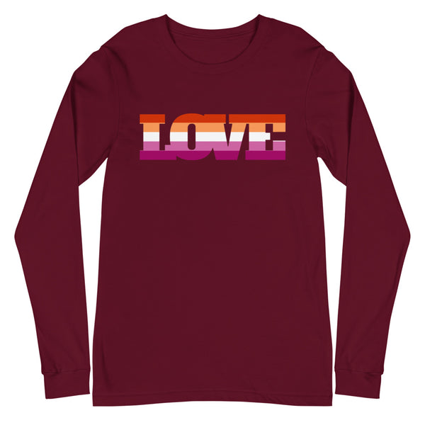 Maroon Lesbian Love Unisex Long Sleeve T-Shirt by Queer In The World Originals sold by Queer In The World: The Shop - LGBT Merch Fashion