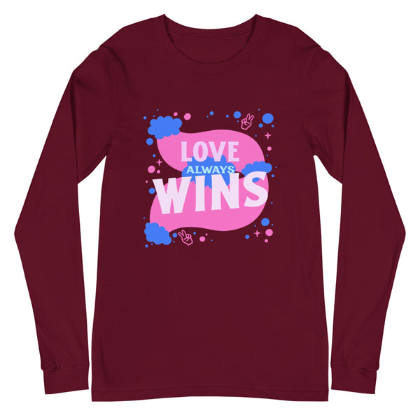 Maroon Love Always Wins Unisex Long Sleeve T-Shirt by Queer In The World Originals sold by Queer In The World: The Shop - LGBT Merch Fashion