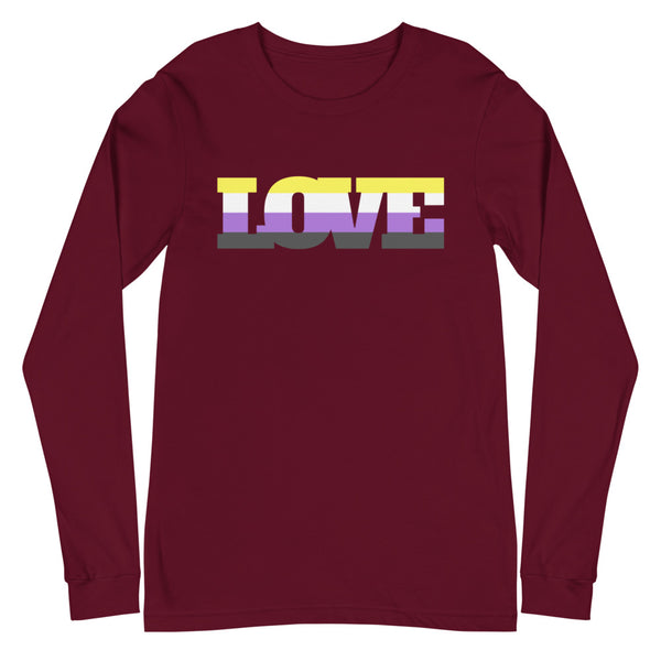 Maroon Non-Binary Love Unisex Long Sleeve T-Shirt by Queer In The World Originals sold by Queer In The World: The Shop - LGBT Merch Fashion