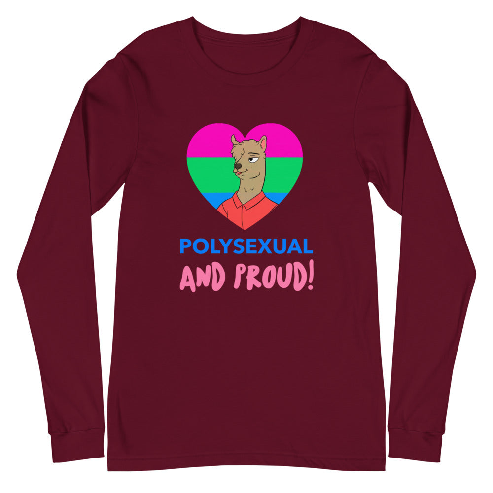 Maroon Polysexual And Proud Unisex Long Sleeve T-Shirt by Queer In The World Originals sold by Queer In The World: The Shop - LGBT Merch Fashion