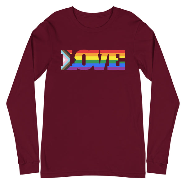 Maroon Progress Lgbt Love Unisex Long Sleeve T-Shirt by Queer In The World Originals sold by Queer In The World: The Shop - LGBT Merch Fashion