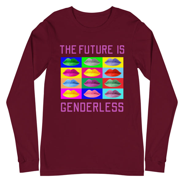 Maroon The Future Is Genderless Unisex Long Sleeve T-Shirt by Queer In The World Originals sold by Queer In The World: The Shop - LGBT Merch Fashion