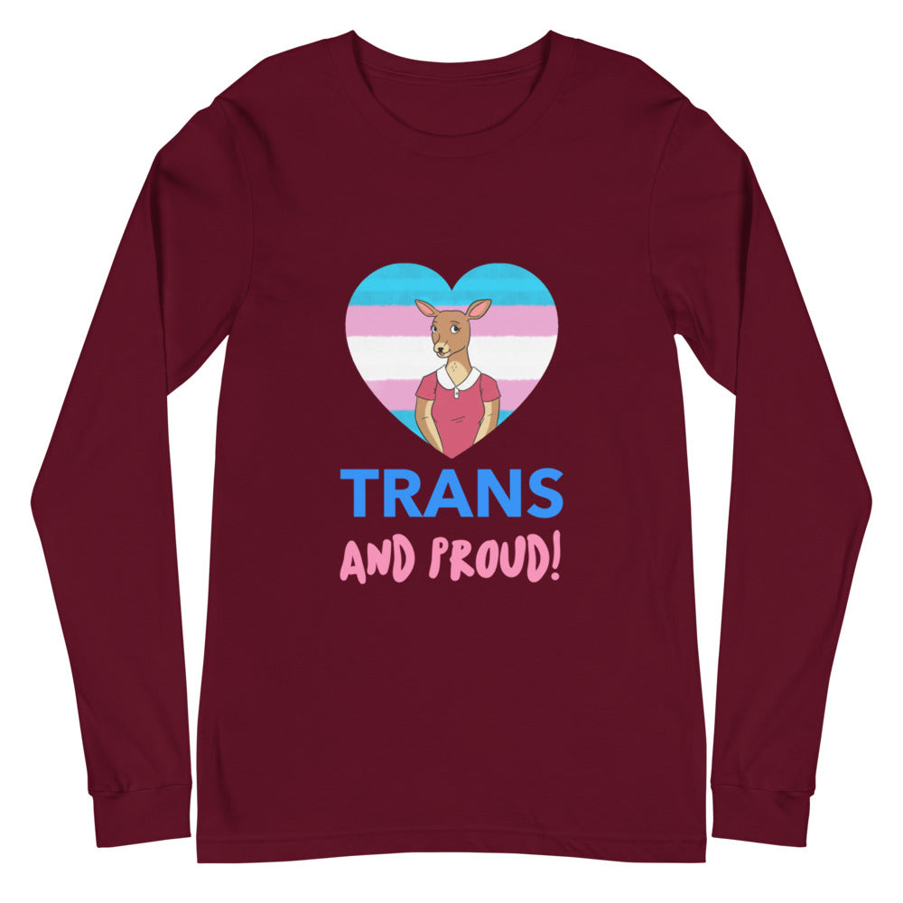 Maroon Trans And Proud Unisex Long Sleeve T-Shirt by Queer In The World Originals sold by Queer In The World: The Shop - LGBT Merch Fashion