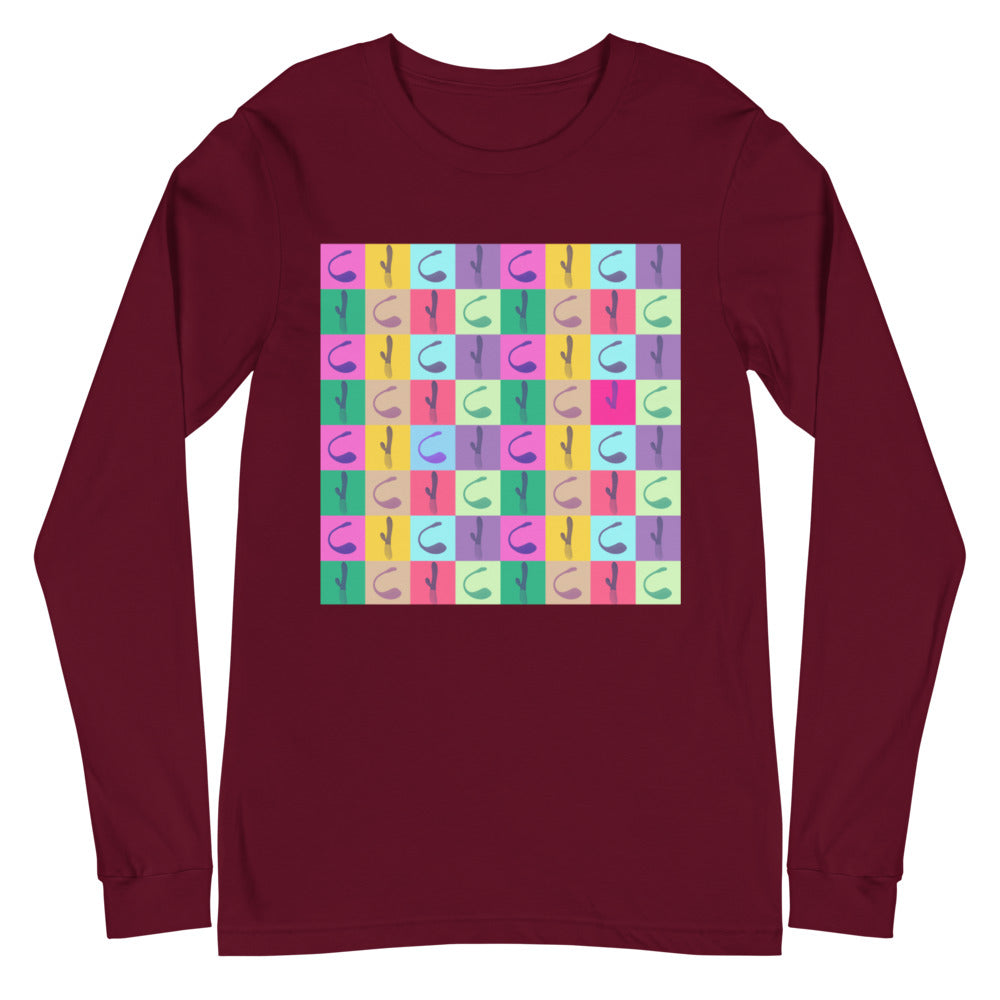 Maroon Vibrator Pop Art Unisex Long Sleeve T-Shirt by Queer In The World Originals sold by Queer In The World: The Shop - LGBT Merch Fashion