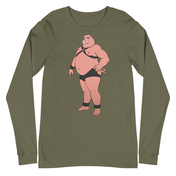 Military Green Gay Pig Unisex Long Sleeve T-Shirt by Queer In The World Originals sold by Queer In The World: The Shop - LGBT Merch Fashion